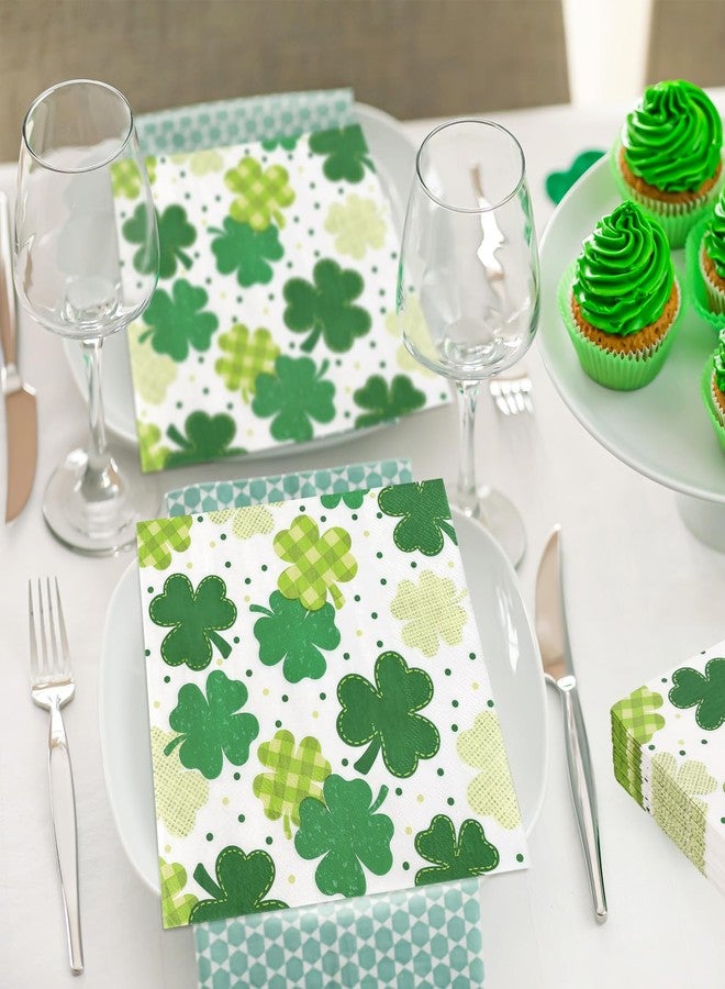 FYSUIMU 50 Pcs St. Patrick's Day Shamrock Paper Napkins Plaid Clover Dot Disposable Napkins Green Luncheon Dinner Napkins for Irish Holiday Party Table Supplies - Image 4